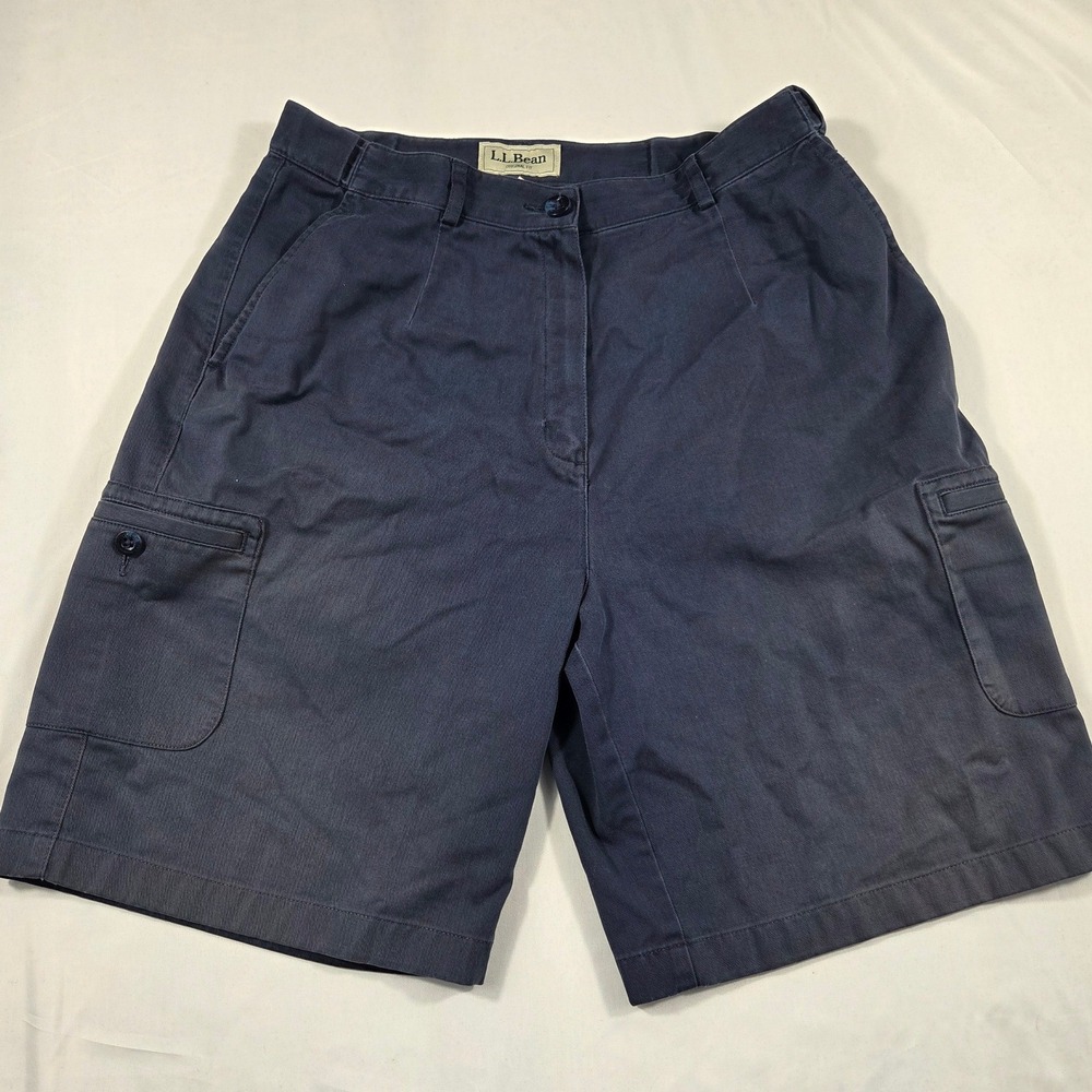 LL Bean Womens 12 Navy Blue Cotton Cargo Shorts Original Fit 280396 High Rise